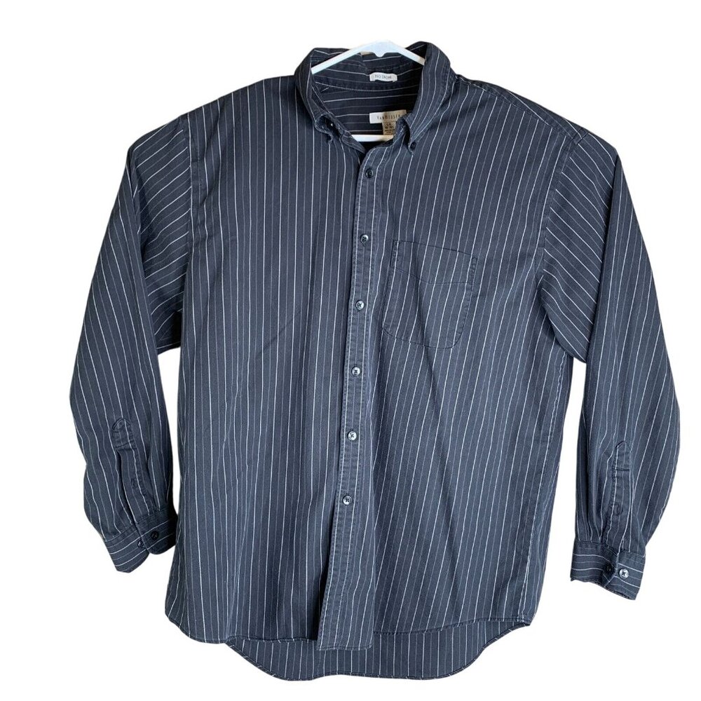 Van Heusen Mens Black/White Striped Button-Up Shirt L 16-16.5 Long Sleeve